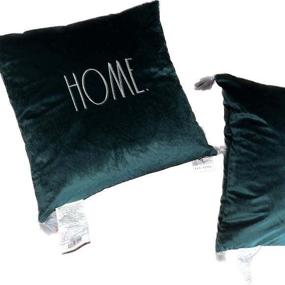 Rae Dunn velvet emerald Green “Home” Decorative Pillows - Picture 2 of 8